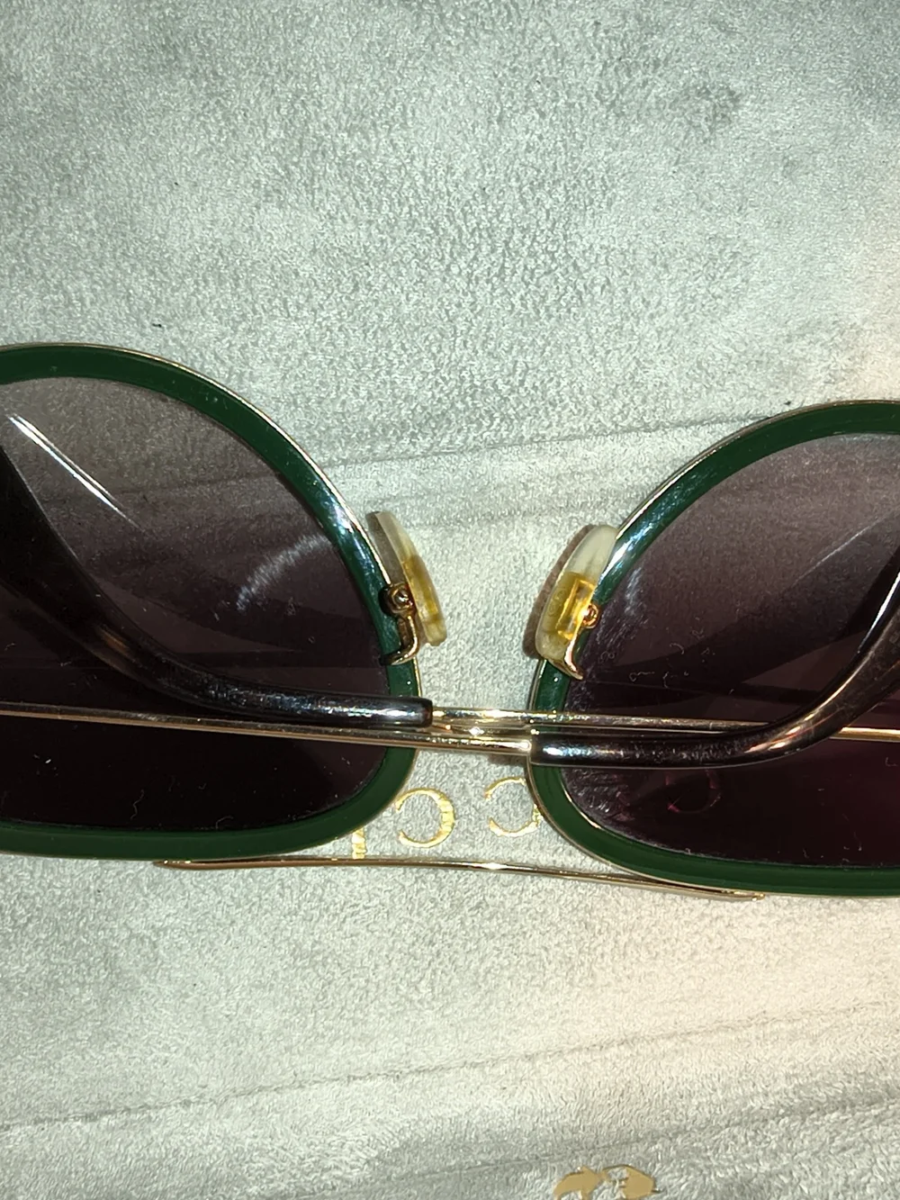 Gucci Green and Red Rim Sunglasses with Dark Lenses